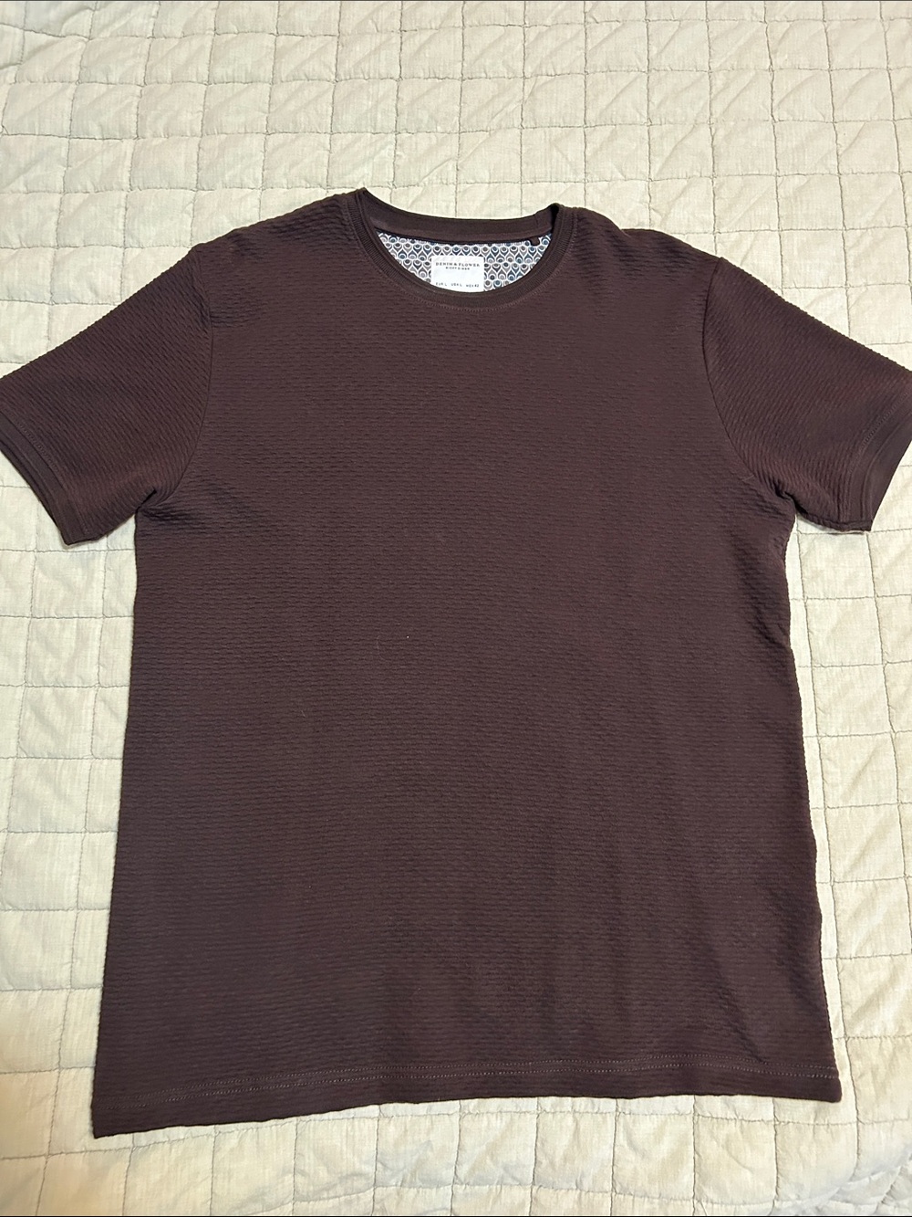Denim & Flower Men's Dark Brown Textured Crew Neck Tee